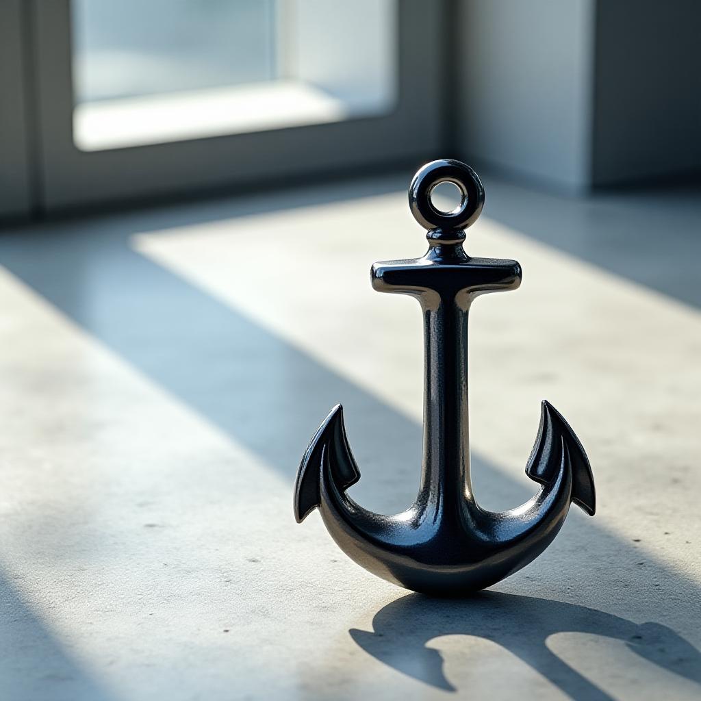 Nautical anchor rests on a modern limestone surface, symbolizing stability in a tech environment